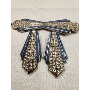 Vintage Art Deco Rhinestone and Blue Enamel Earrings and Pin Brooch
